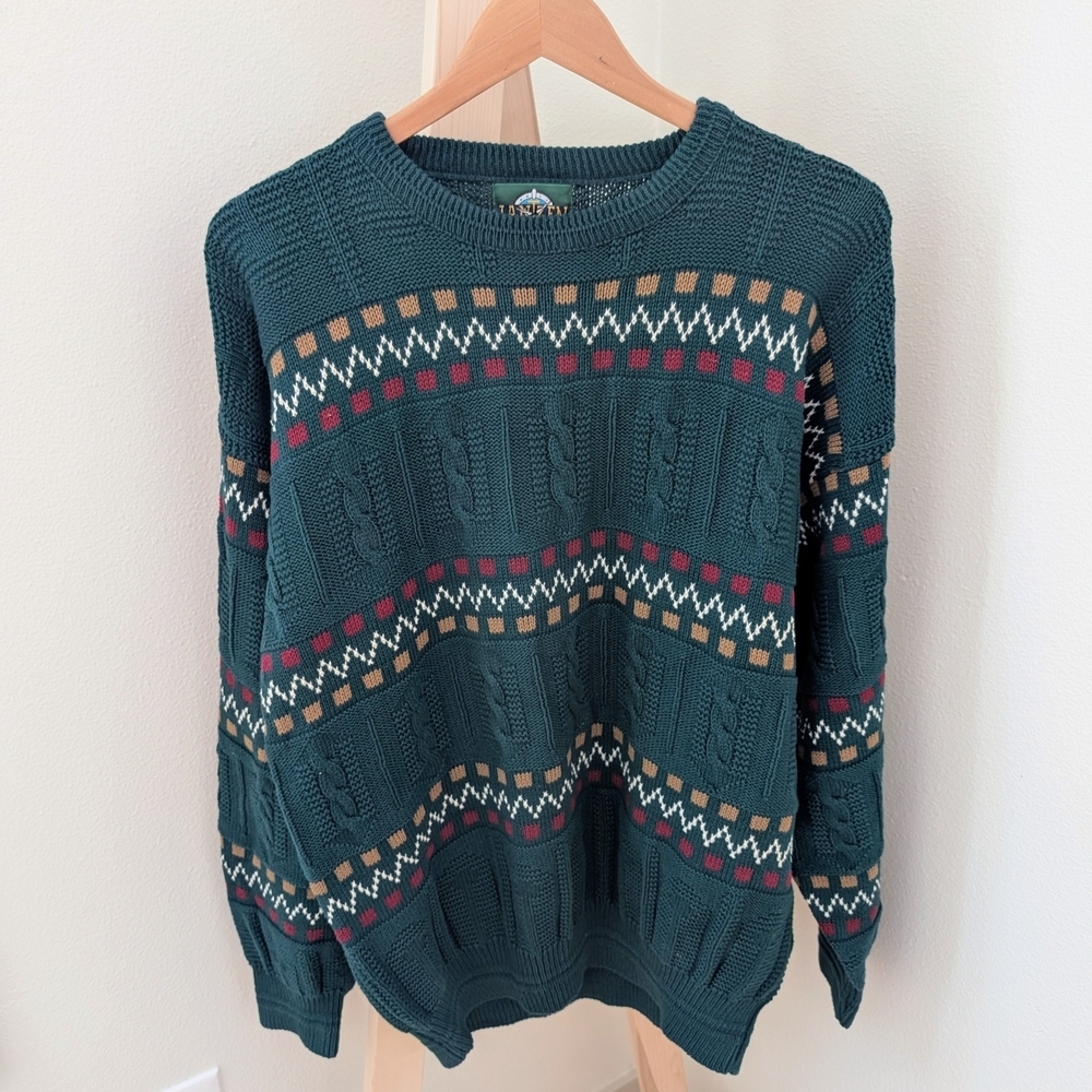 Vintage Abstract Geometric Patterned Chunky Textured Crewneck Sweater - Picture 4 of 8